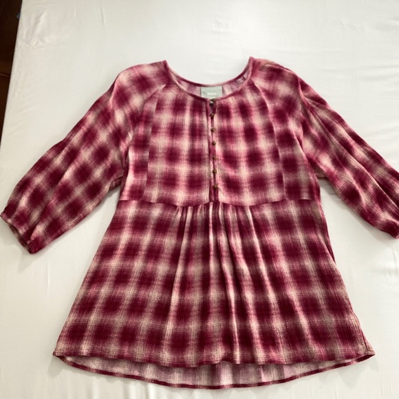 Anthropologie Maeve Cavalon Peplum Plaid Blouse Magenta Off-White L - Picture 5 of 10